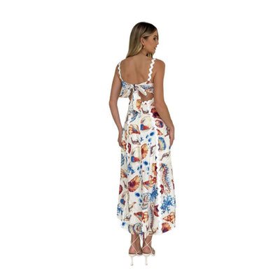 Floral Patchwork Cami Midi Dress - High Waist Boho