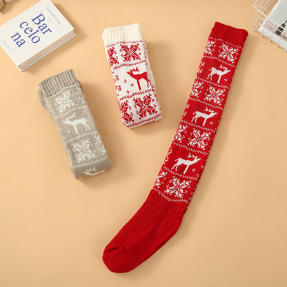 Christmas Knitted Cotton Woolen Stocking Over The Knee Long Socks