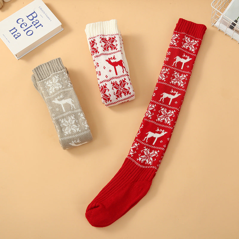 Christmas Knitted Cotton Woolen Stocking Over The Knee Long Socks
