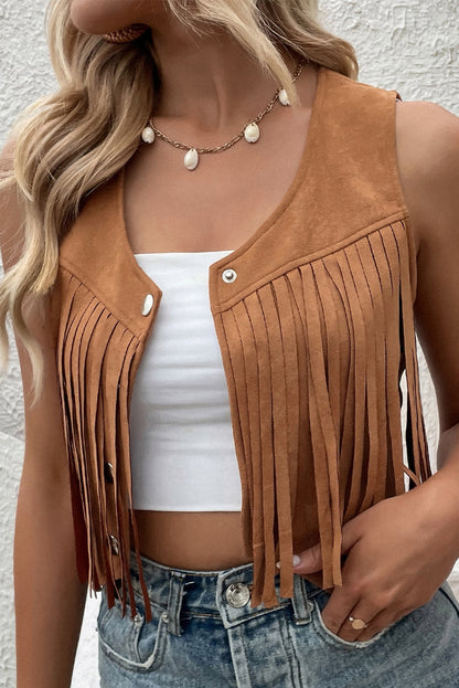 Fringe Snap Down Vest Coat