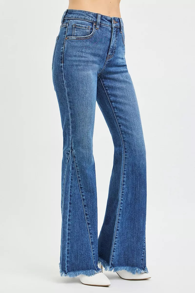 RISEN Flare Jeans - Women's Mid Rise Side Seam Detail - Fashions Envy