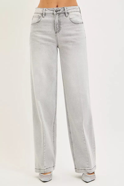 RISEN Slouchy Baggy Jeans - Contrast Stitching Relaxed Fit - Fashions Envy