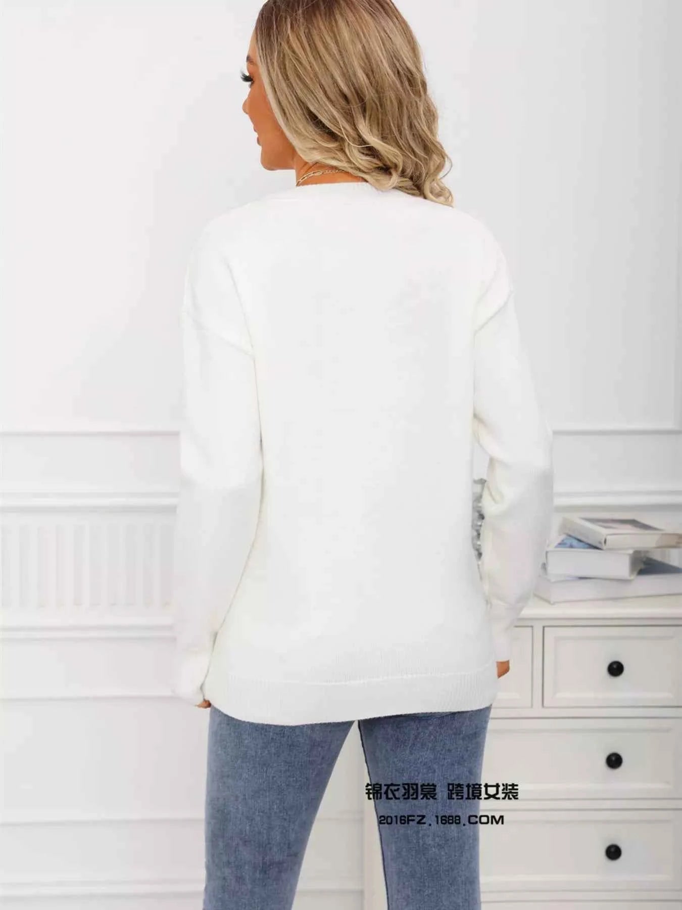 Valentine's Day Heart Print Round Neck Sweater - Fashions Envy