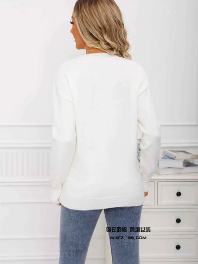 Valentine's Day Heart Print Round Neck Sweater - Fashions Envy