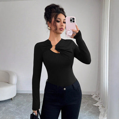 Asymmetric Top - Hollow-Out Metal Decorated Slim Fit