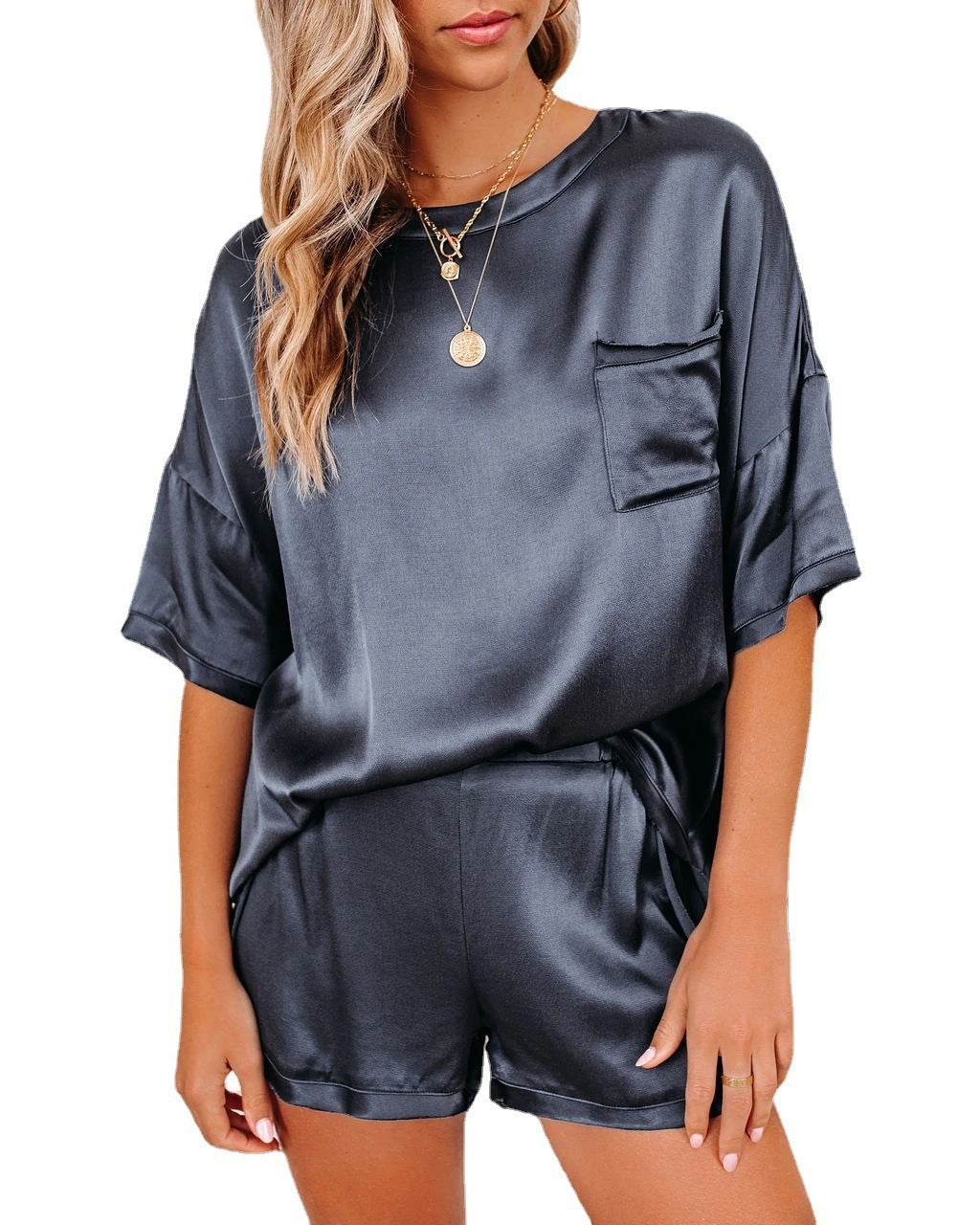 Silk Pajama Set - Short Sleeve Sleepwear Loungewear