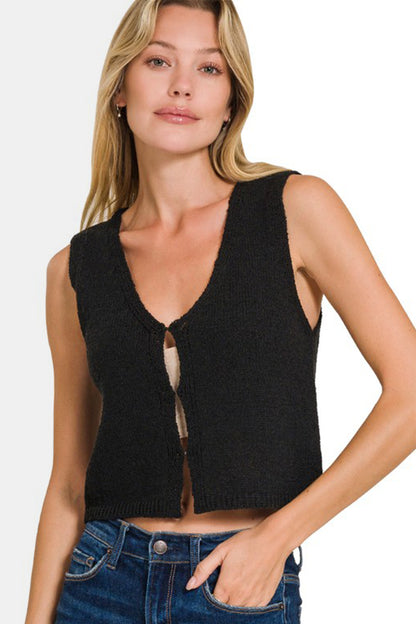 Black Hook and Eye Closure V-Neck Sweater Vest