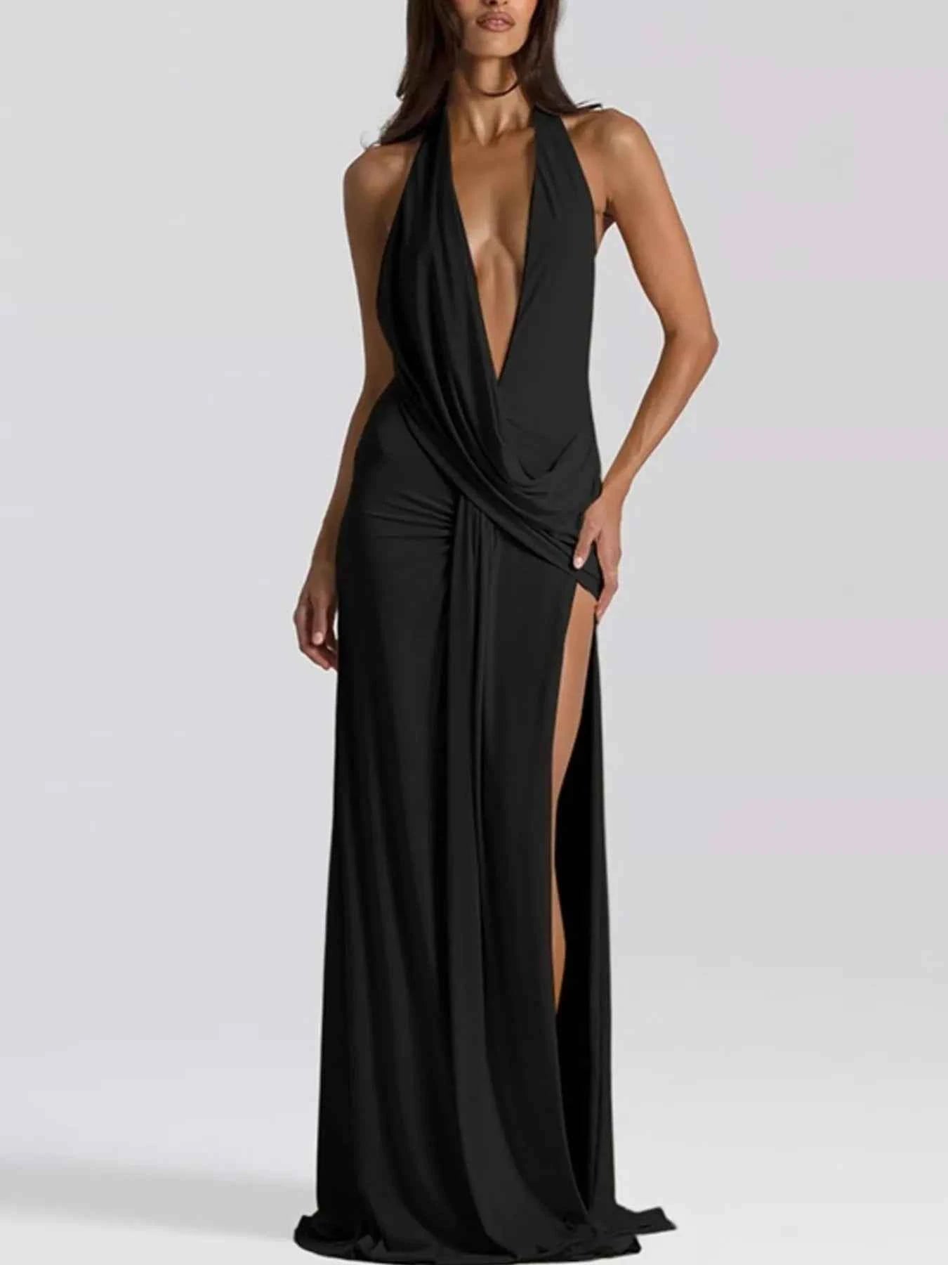 Split Backless Halter Neck Maxi Dress