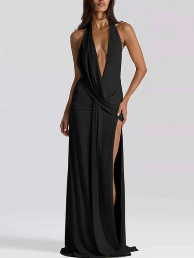 Split Backless Halter Neck Maxi Dress