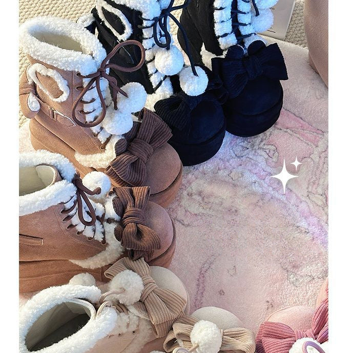 Platform Boots - Cute Fur Pom-Pom Winter Style
