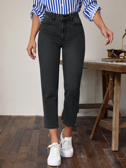 High Waist Above the Ankle Jeans with Pockets