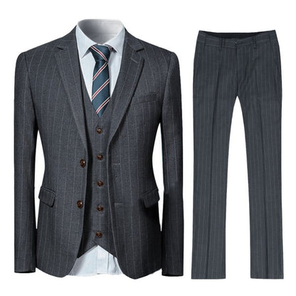 Mens Formal 3 Piece Pinstripe 2 Button Suit - Fashions Envy