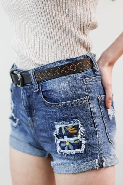 Diamond Stitching Skinny Punched Out Belt