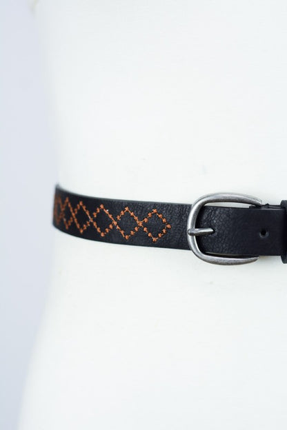 Diamond Stitching Skinny Punched Out Belt