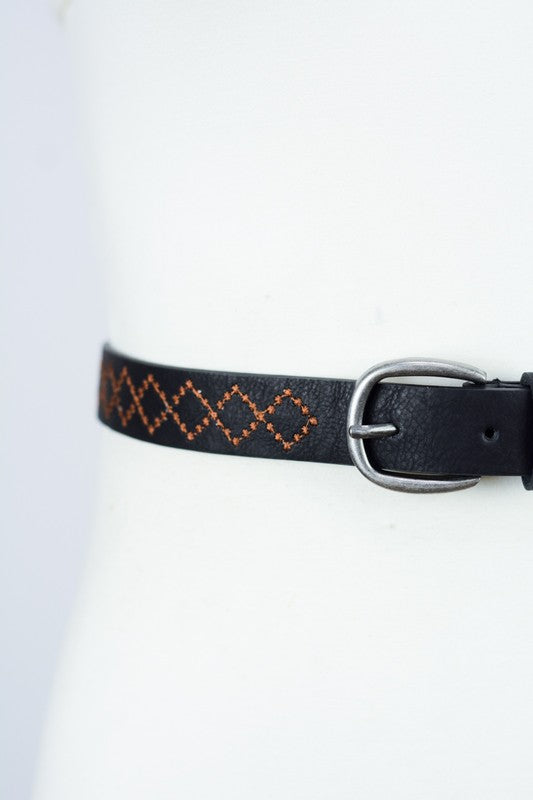 Diamond Stitching Skinny Punched Out Belt