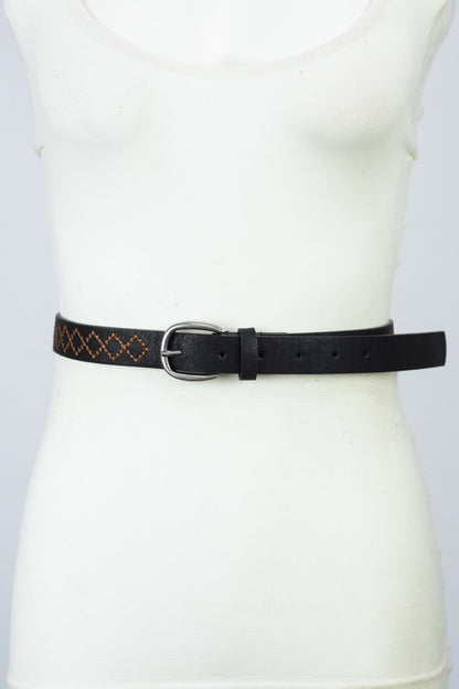 Diamond Stitching Skinny Punched Out Belt