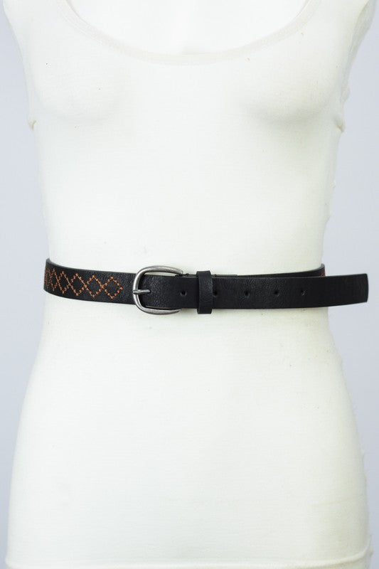 Diamond Stitching Skinny Punched Out Belt