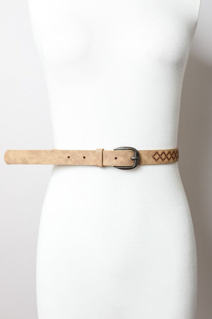 Diamond Stitching Skinny Punched Out Belt