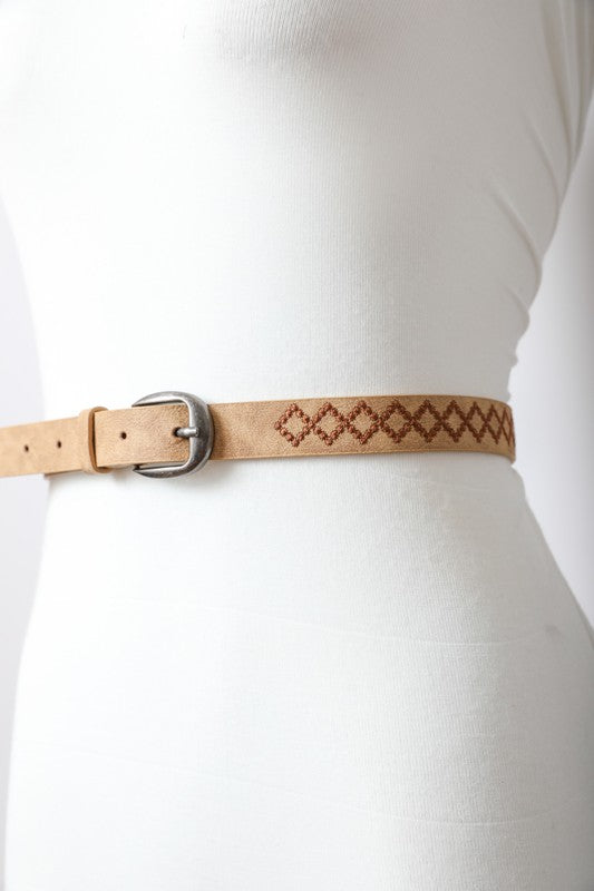 Diamond Stitching Skinny Punched Out Belt