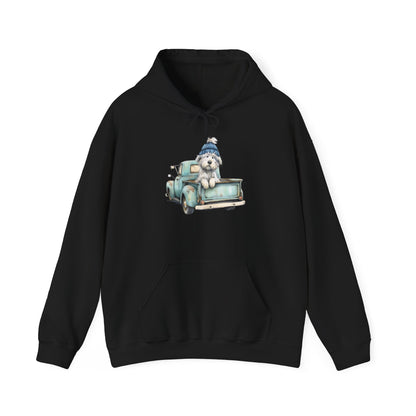 Vintage Truck Pup Hoodie - Cozy Winter Dog Lover Sweatshirt