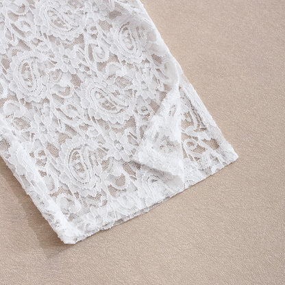 White Lace Jumpsuit - Deep V Backless Wide Leg Outfit