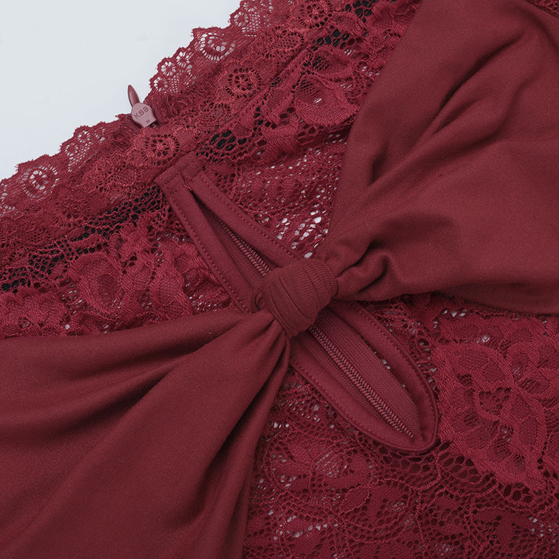 Off Shoulder Bodycon Dress - Lace Long Sleeve Wrap - Fashions Envy