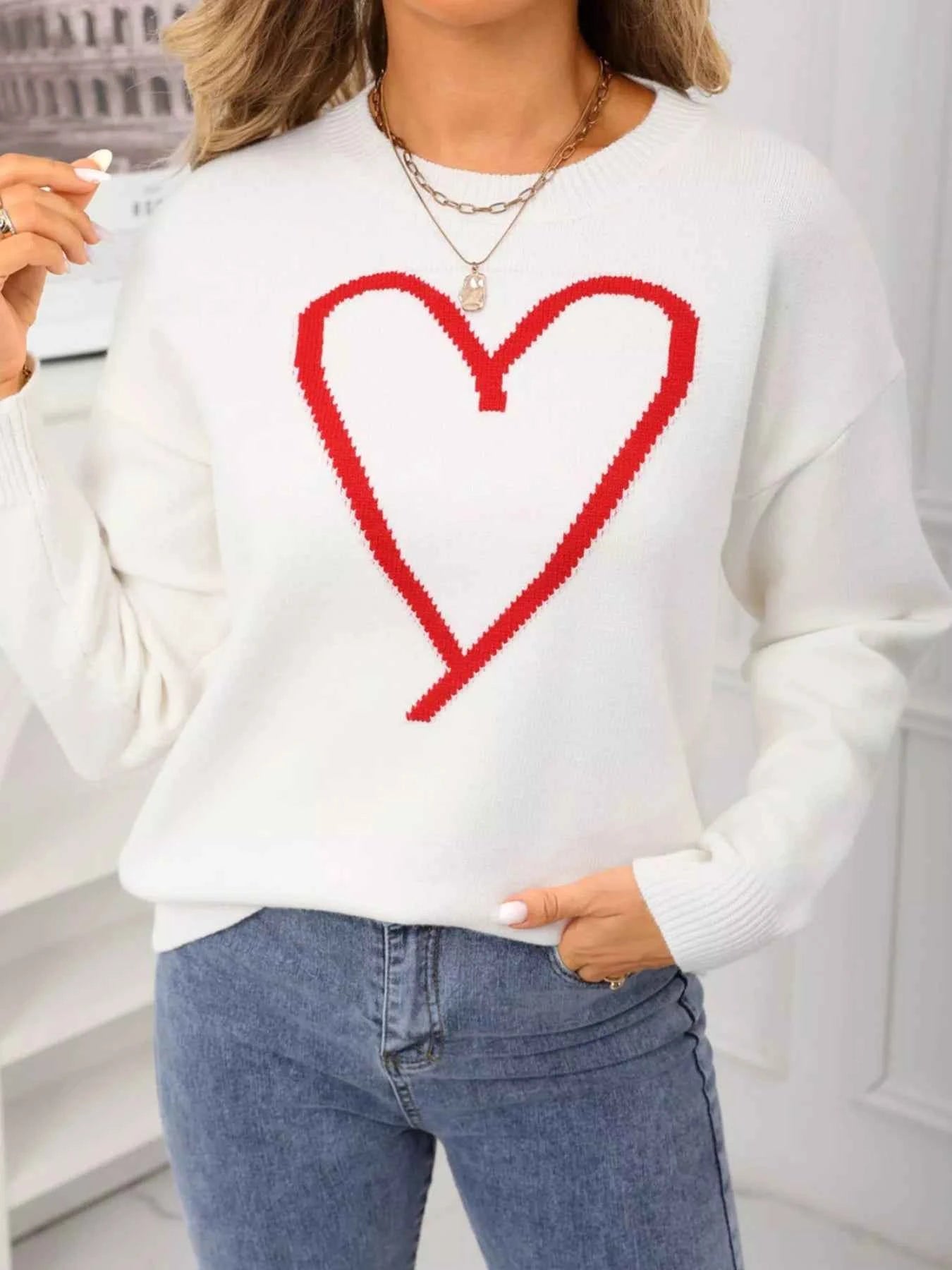 Valentine's Day Heart Graphic Dropped Shoulder Sweater - Fashions Envy
