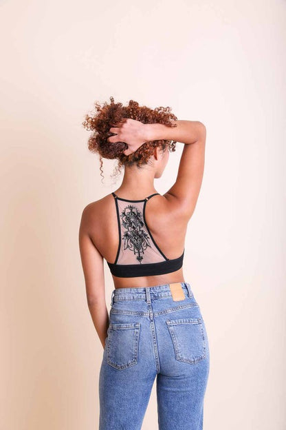 Tattoo Mesh Cropped Racerback Bralette