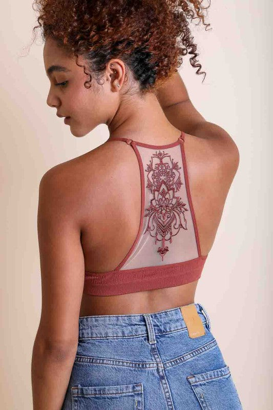 Tattoo Mesh Cropped Racerback Bralette