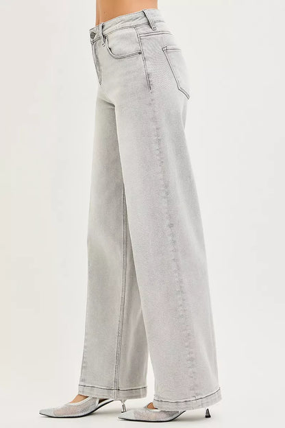 RISEN Slouchy Baggy Jeans - Contrast Stitching Relaxed Fit - Fashions Envy