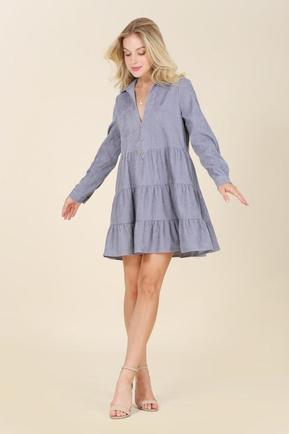 Corduroy Tiered Long Sleeve Mini Dress