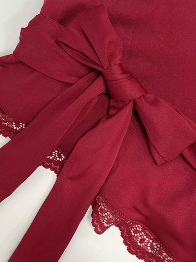 Lace Trim Bell Sleeve Tie Blouse