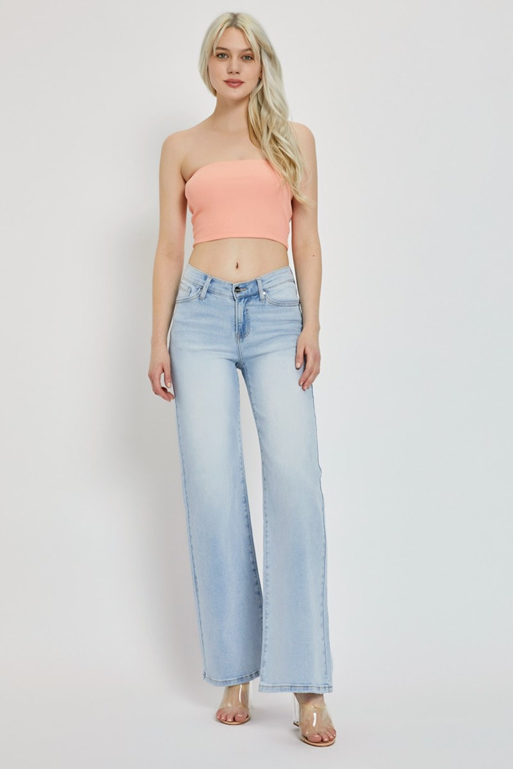 RISEN Full Size Wide Leg V Dipped Front Waist Jeans - Fashions Envy