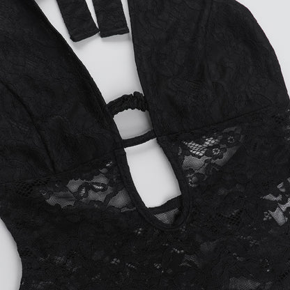 Lace Bodysuit - Hollow Strap Neck Style