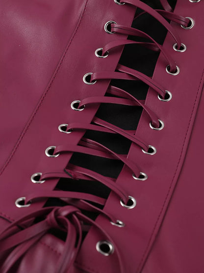 Faux Leather Bodycon Maxi Dress - Lace-Up Back Slit - Fashions Envy