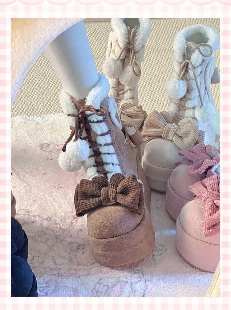 Platform Boots - Cute Fur Pom-Pom Winter Style