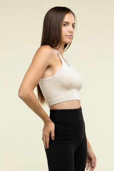 Washed Ribbed Seamless Cropped Cami Top - Fashions Envy