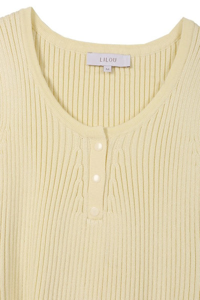 Yellow Sleeveless Ribbed Button Crop Top