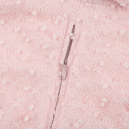 Off-Shoulder Mini Dress - Pink Lace Long Sleeve - Fashions Envy