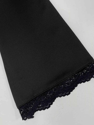 Lace Trim Bell Sleeve Tie Blouse