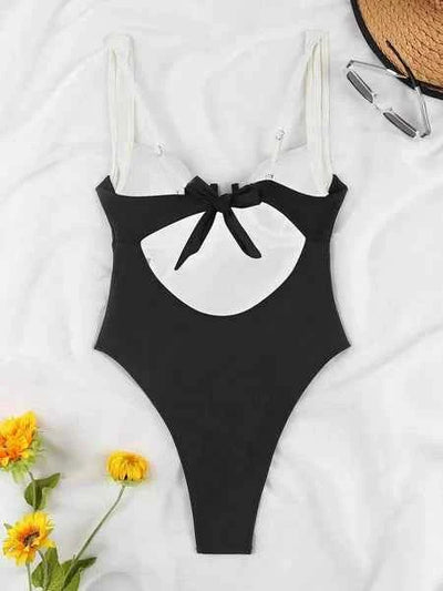 Color Block One-Piece Swimsuit - Contrast Camisole Quick Dry