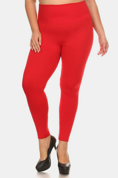 Red Full Size Seamless High Waist Fleece Leggings