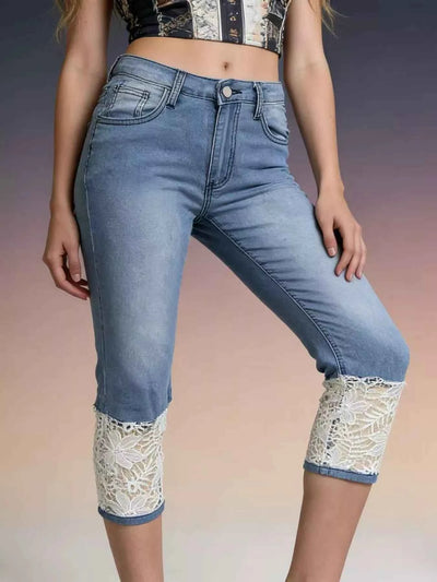 Full Size Lace Trimmed Capri Jeans Plus Size