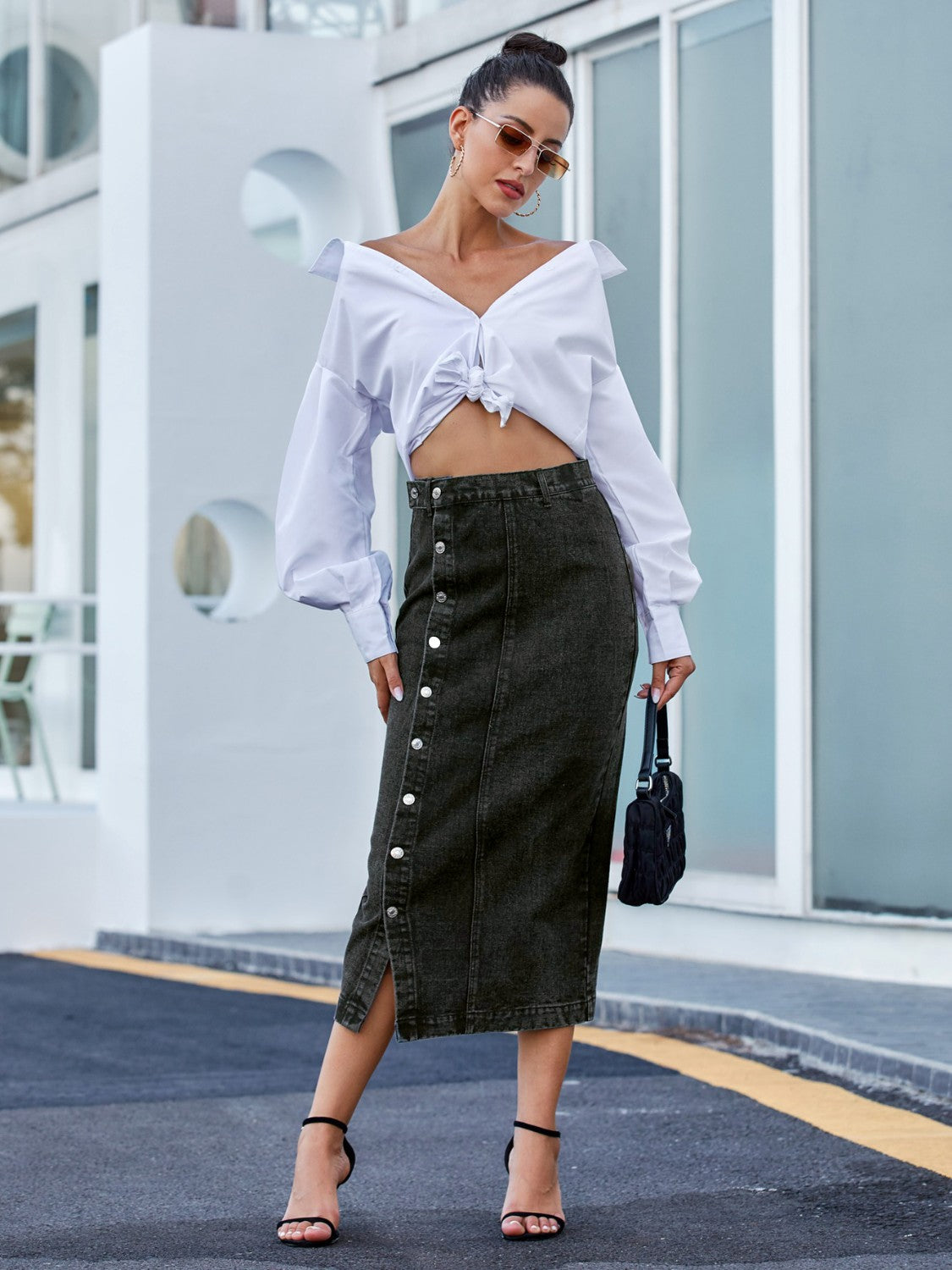 Button Down Denim Skirt - Fashions Envy