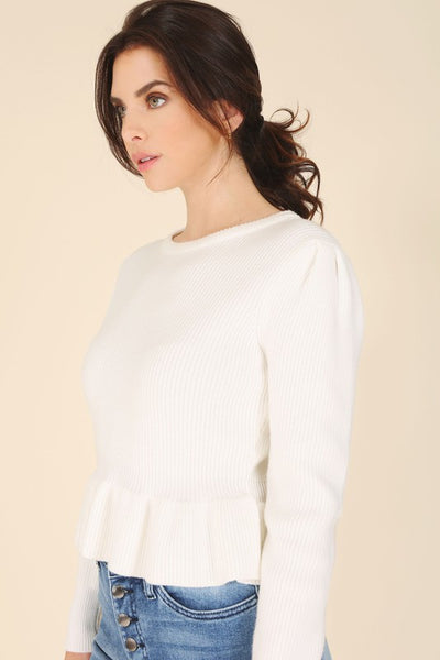 Peplum Round Neck Puff Sleeve Sweater