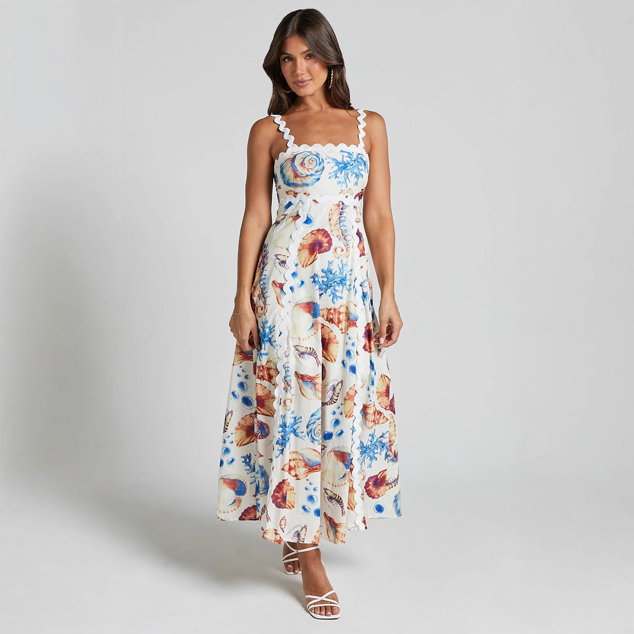 Floral Patchwork Cami Midi Dress - High Waist Boho