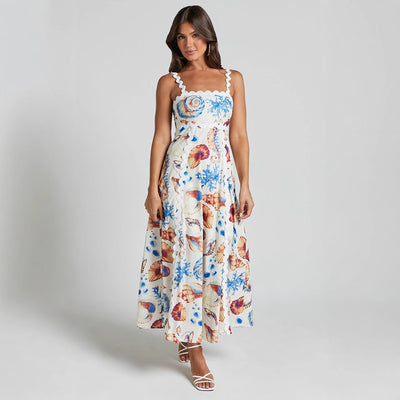 Floral Patchwork Cami Midi Dress - High Waist Boho