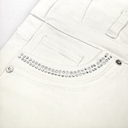 White High-Waist Bling Pocket Shorts - Stretch Denim Button Shorts