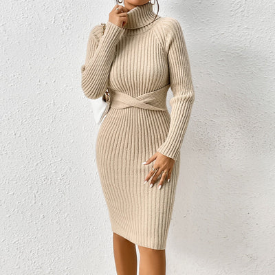 Cozy Knit Turtleneck - Ribbed Sweater Dress Warmth