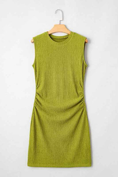 Ruched Side Bodycon Mini Dress - Textured Tank Style
